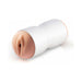 Beige tight grip masturbator with realistic soft sleeve and white ergonomic outer casing.