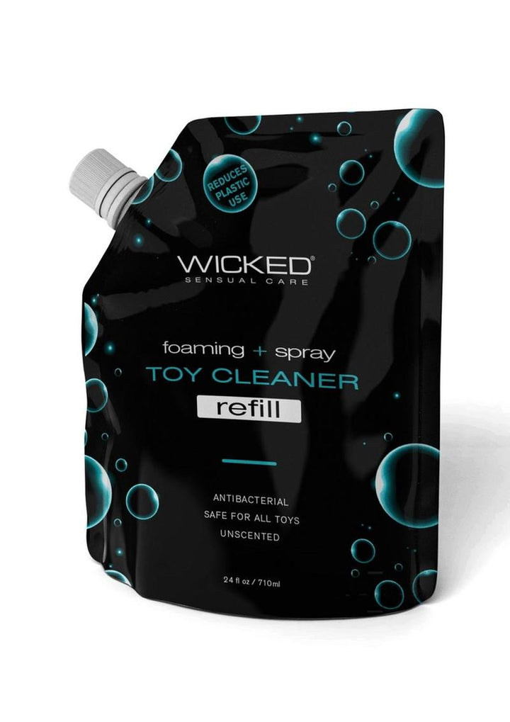 Wicked Sensual Care foaming and spray toy cleaner refill pouch 24oz with antibacterial formula and eco-friendly design