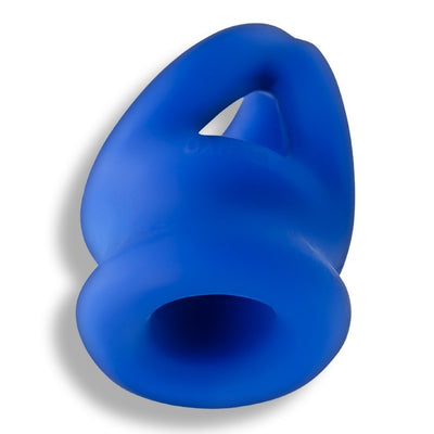 Blue silicone tri-ring cocksling and ball stretcher with flexible, smooth design.