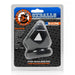 Oxballs Tri-squeeze black silicone 3-ring ballstretcher in retail packaging with logo and product details.
