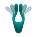 Teal flexible multi-erogenous zone massager with dual buttons and adjustable arms shown in motion.