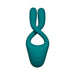 Teal flexible dual-arm multi-erogenous zone massager with two control buttons on the base.