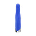 Blue silicone vibrating bullet with a rounded tip and chrome base, featuring a single button control.