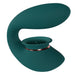 Teal silicone rechargeable vibrator with suction cup and textured stimulation surface, ergonomic curved design.