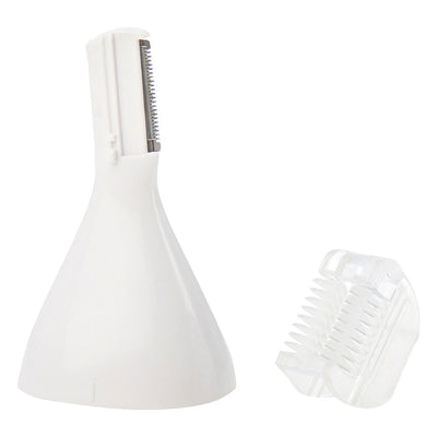 White personal shaver head attachment with a clear plastic comb accessory for precise grooming.