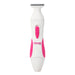 White and pink handheld personal shaver designed for women with a precision trimming head and ergonomic grip.