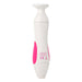 Compact white and pink personal shaver for women with ergonomic design and battery compartment visible on the back.