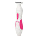 White and pink handheld personal shaver for women with ergonomic design and on/off switch.