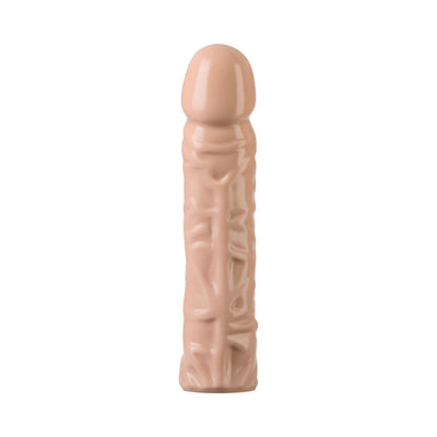 Beige 8-inch Vac-U-Lock Classic Dong attachment with textured veined design and rounded tip.