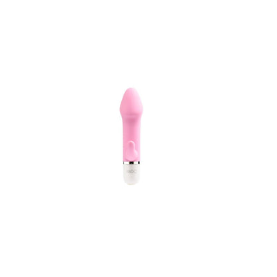 VeDO Eva Mini Vibe in soft pink with curved tip and flexible clitoral stimulator, smooth silicone finish.