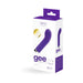 VeDO Gee Plus rechargeable bullet vibrator in indigo with curved tip shown on white retail packaging box.