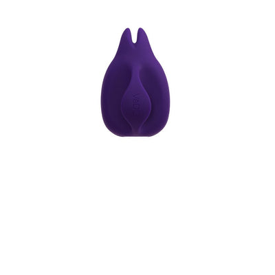 Compact purple Vedo Huni rechargeable finger vibrator with flexible ears and smooth silicone finish.