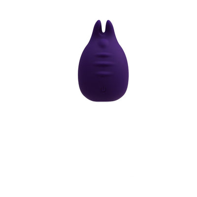 Compact purple rechargeable finger vibrator with flexible ears and textured surface for targeted stimulation.