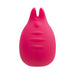 Compact pink rechargeable finger vibrator with textured surface and dual flexible tips for targeted stimulation.