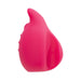 Compact pink rechargeable finger vibrator with textured silicone surface and ergonomic curved design.