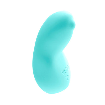 Turquoise VeDO Izzy rechargeable clitoral vibrator with smooth silicone finish and ergonomic curved design.