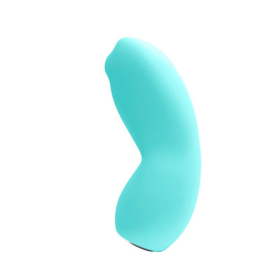 Turquoise VeDO Izzy rechargeable clitoral vibrator with smooth silicone and ergonomic curved design.
