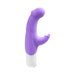 Purple silicone G-spot vibrator with flexible clitoral stimulator and white base control.