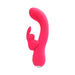 Foxy pink dual motor silicone vibrator with curved shaft and flexible clitoral stimulator.