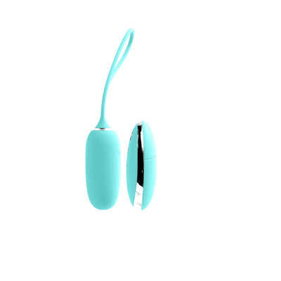 Turquoise VeDO KIWI rechargeable silicone insertable bullet with loop handle and matching remote control.