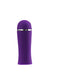 Compact purple silicone rechargeable personal massager with sleek silver accent and curved design.