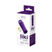 Packaging box of Vedo Liki rechargeable purple vibrator with 10 vibration modes and 6 intensity levels.