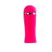 Compact bright pink silicone personal massager with a rounded head and silver accent ring.