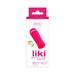 Vedo Liki Rechargeable Flicker vibrator in pink with 10 vibration modes and 6 intensity levels shown in retail packaging.