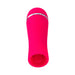 Compact bright pink silicone rechargeable personal massager with a rounded tip and silver accent ring.