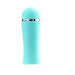 Compact turquoise rechargeable vibrator with smooth silicone finish and chrome accent ring.