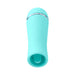 Compact turquoise rechargeable vibrator with a smooth silicone finish and a rounded opening for targeted stimulation.
