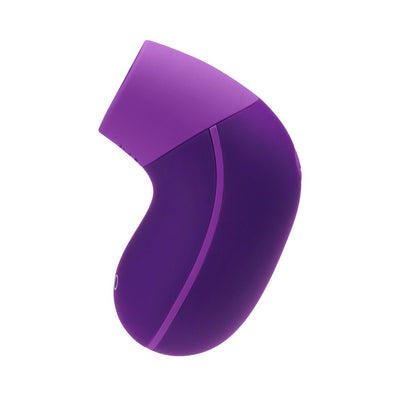 Compact purple rechargeable sonic vibe with ergonomic curved design and smooth silicone finish.