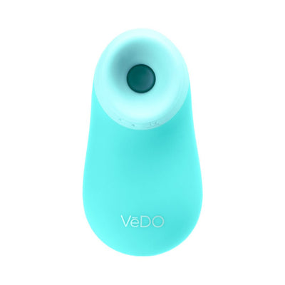 Compact turquoise Vedo Nami rechargeable sonic vibe with a soft silicone mouth and ergonomic design.