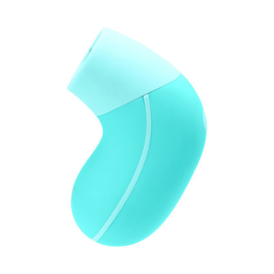 Compact turquoise rechargeable sonic vibe with ergonomic curved design and soft silicone tip.