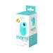 Vedo Nami rechargeable sonic wave vibe in turquoise with packaging showing product and features