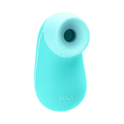 Compact turquoise Vedo Nami rechargeable sonic vibe with soft silicone tip and ergonomic design.
