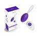 VeDO Peach rechargeable purple vibrating egg with remote control and packaging box on white background