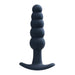 Black silicone anal plug with graduated beads and curved base for comfortable use.