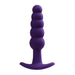 Purple silicone vibrating anal plug with graduated beads and a curved base for comfortable use.