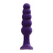 Purple silicone vibrating anal plug with graduated beads and flared base, designed for easy insertion and waterproof use.