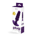 Packaging of Vedo Plug rechargeable purple silicone vibrating anal plug with 10 vibration modes shown.