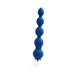 Blue silicone anal vibrator with graduated beads and tapered tip on white base with silver accent.