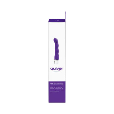 VeDO Quiver Mini Vibe in indigo with textured shaft shown on white and purple retail packaging.