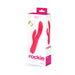 Packaging of Vedo Rockie Rechargeable Dual Vibe in bright pink silicone with dual stimulation design and 12 vibration modes.