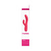 Pink rechargeable dual motor silicone vibrator in white and pink retail packaging.