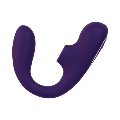 Deep purple Vedo Suki Plus rechargeable dual sonic vibrator with flexible curved design and smooth silicone finish.