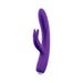 Purple rechargeable dual-motor vibrator with flexible shaft and clitoral stimulator, featuring control buttons on the handle.