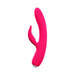 Bright pink rechargeable dual-motor vibrator with flexible shaft and clitoral stimulator, made of smooth silicone.