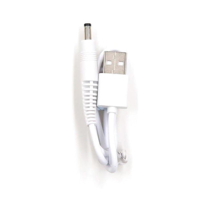 White USB Charger B cable with USB-A and barrel connector ends for Vedo devices charging.