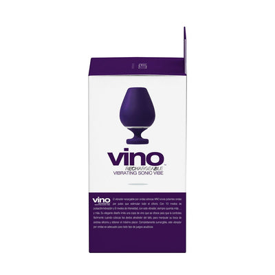 Packaging box of Vedo Vino Rechargeable Vibrating Sonic Vibe with purple and white design and product image.